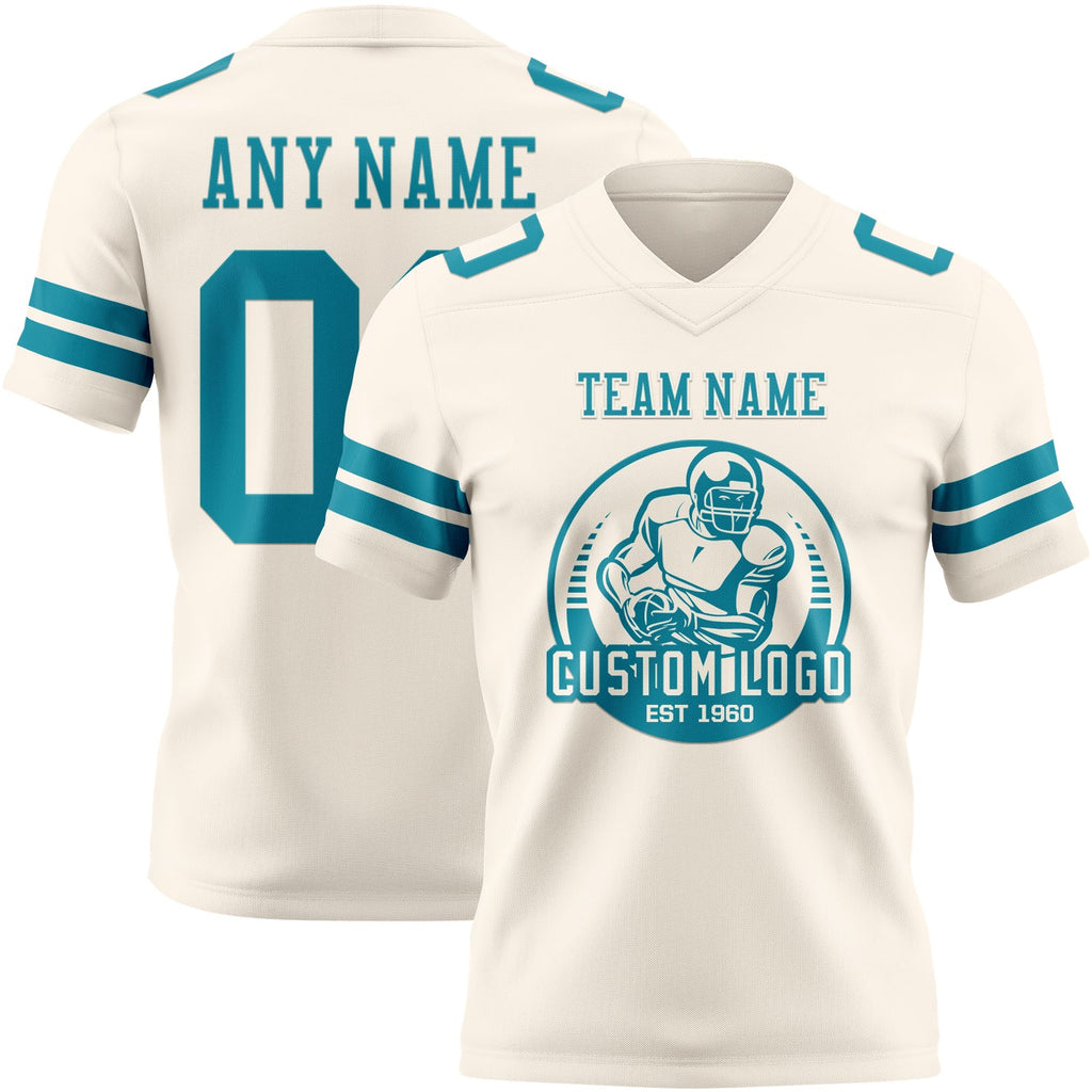 Custom Cream Teal Authentic Football Jersey