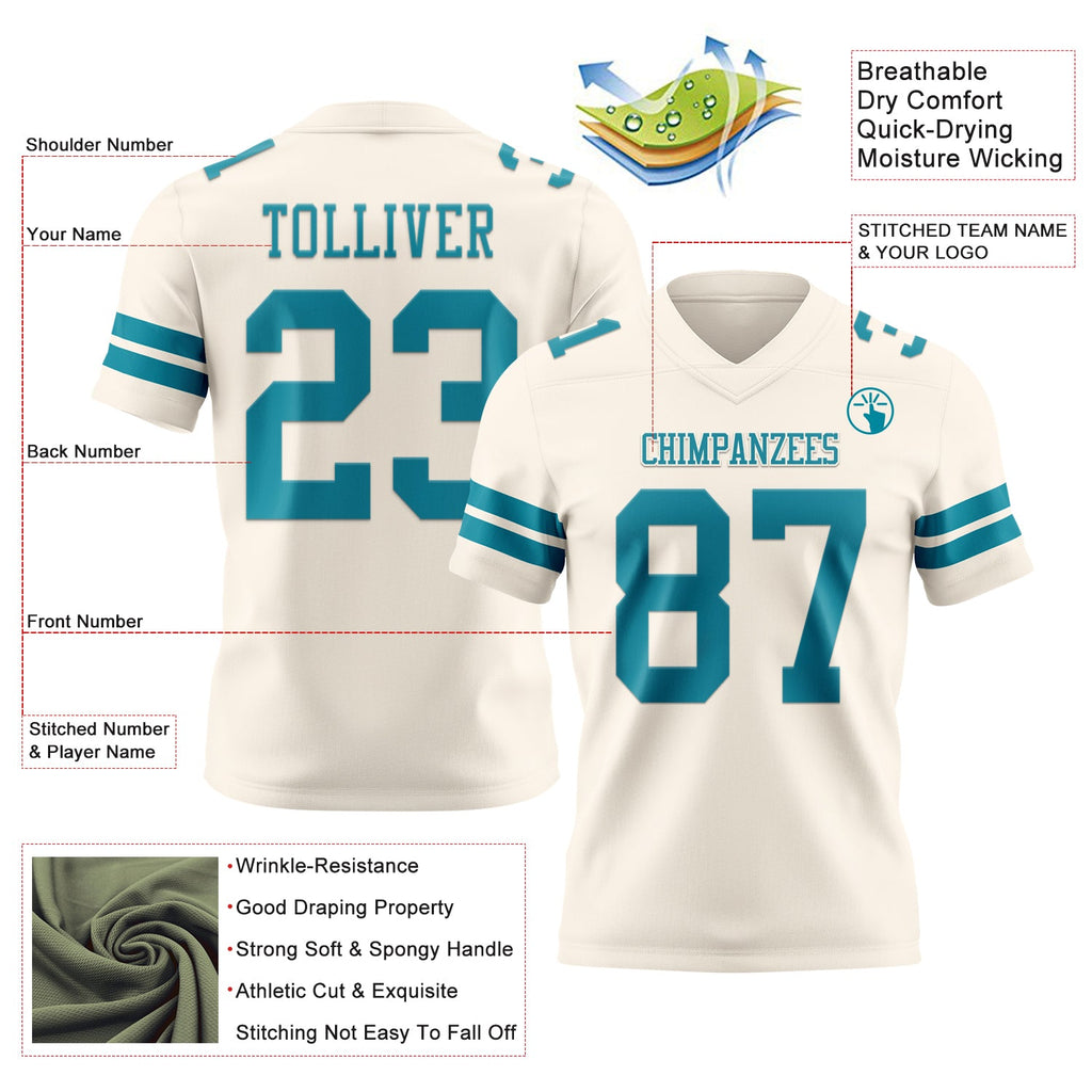 Custom Cream Teal Authentic Football Jersey