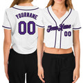 Custom Women's White Purple-Black V-Neck Cropped Baseball Jersey