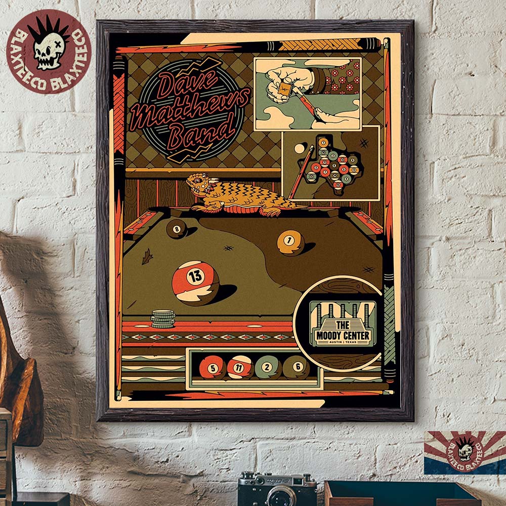 Dave Matthews Band Austin Texas 2026 Venue Poster At The Moody Center On May 11 2026 The Billiard Pool Table Art Poster Canvas
