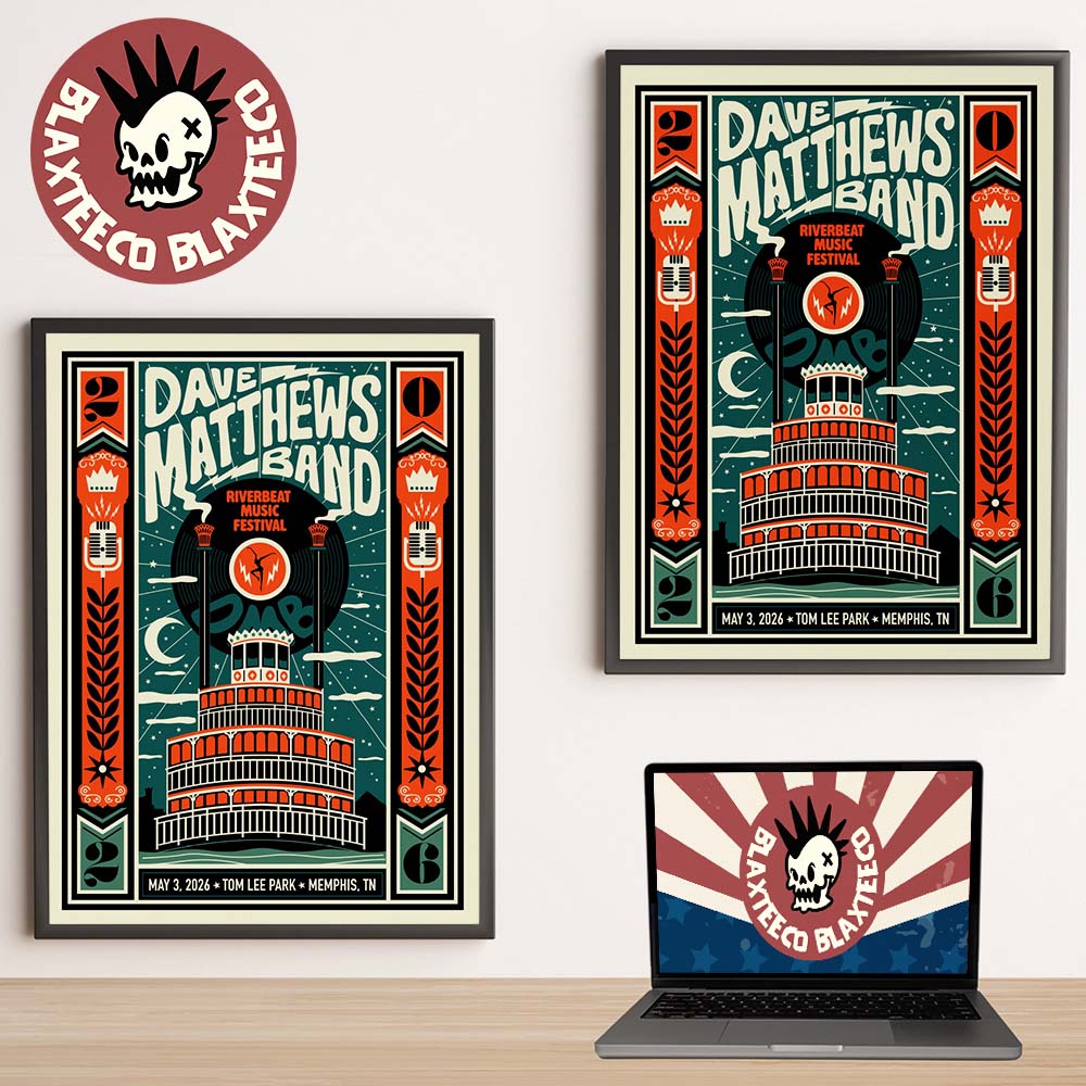 Dave Matthews Band Riverbeat Music Festival 2026 Gig Poster In Memphis Tennessee At Tom Lee Park On May 3 2026 Poster Canvas