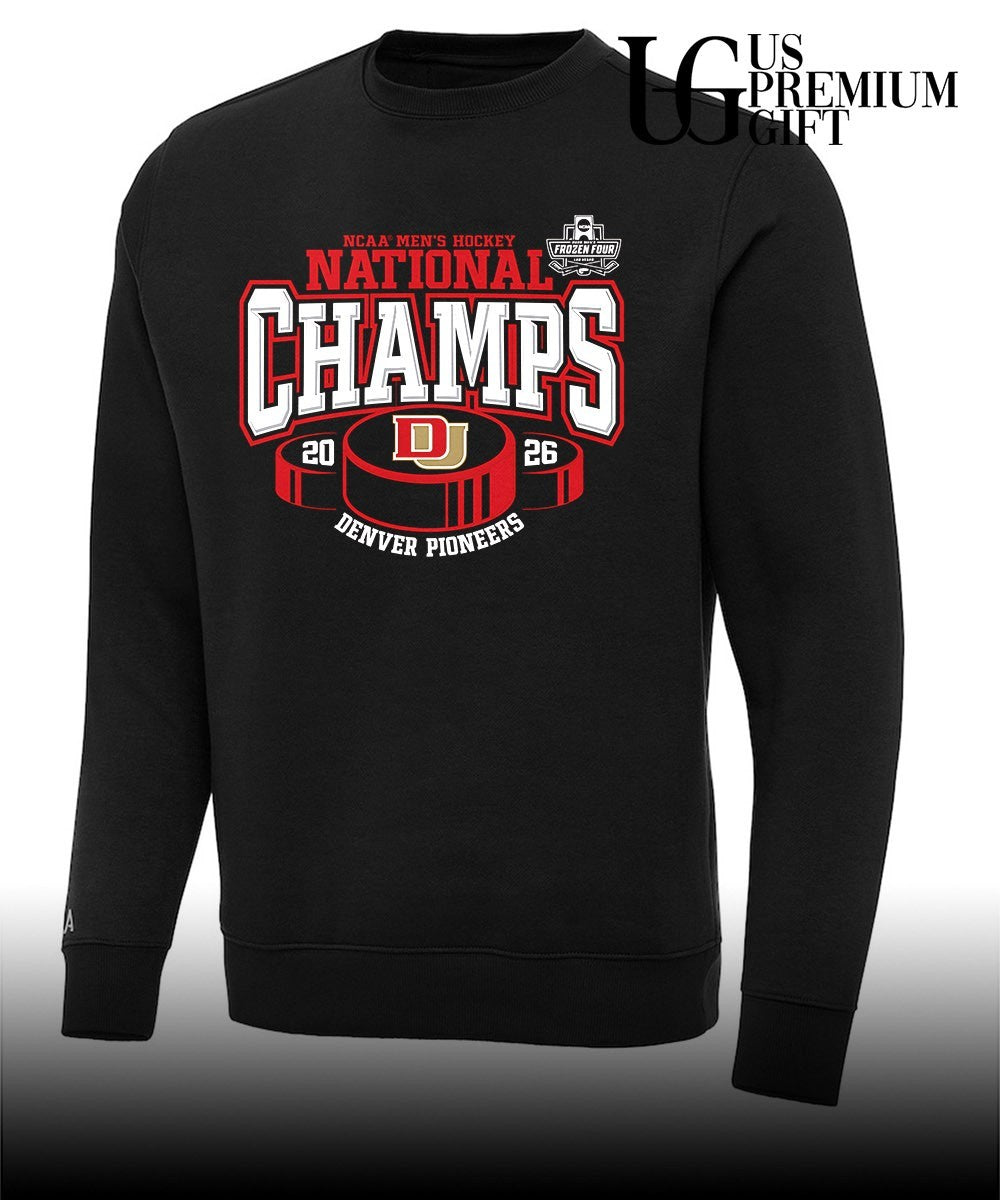 Denver Pioneers 2026 NCAA Frozen Four Men’s Ice Hockey National Champions hockey puck T-shirt