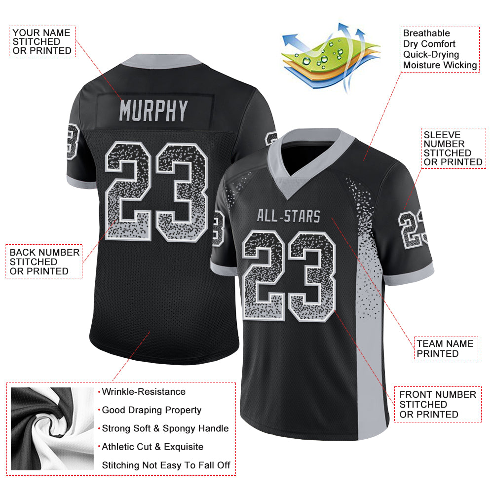Custom Black Gray-White Drift Fashion Football Jersey