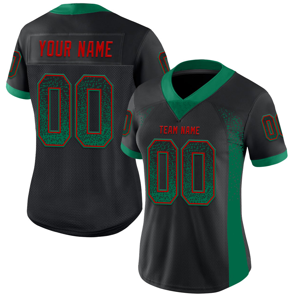 Custom Black Kelly Green-Red Drift Fashion Football Jersey