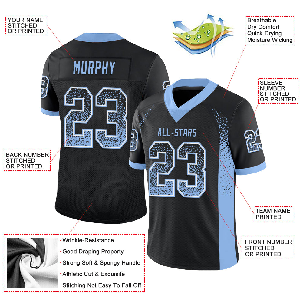 Custom Black Light Blue-White Drift Fashion Football Jersey