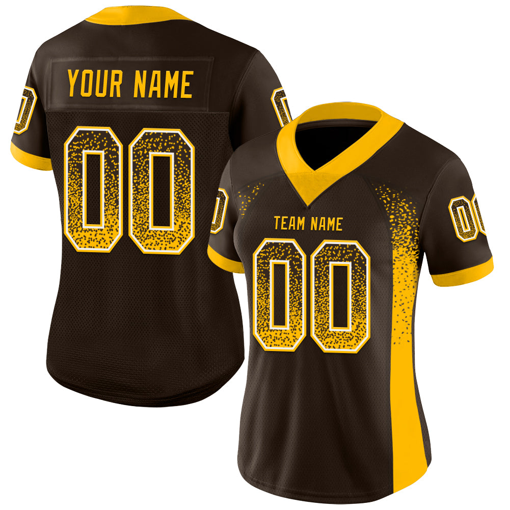 Custom Brown Gold-White Drift Fashion Football Jersey