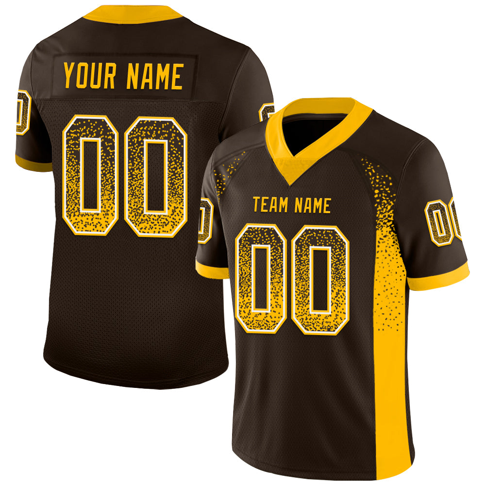 Custom Brown Gold-White Drift Fashion Football Jersey