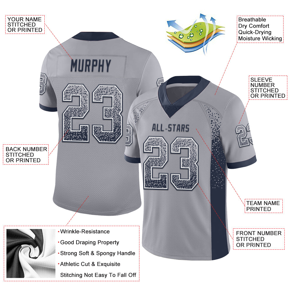 Custom Gray Navy-White Drift Fashion Football Jersey