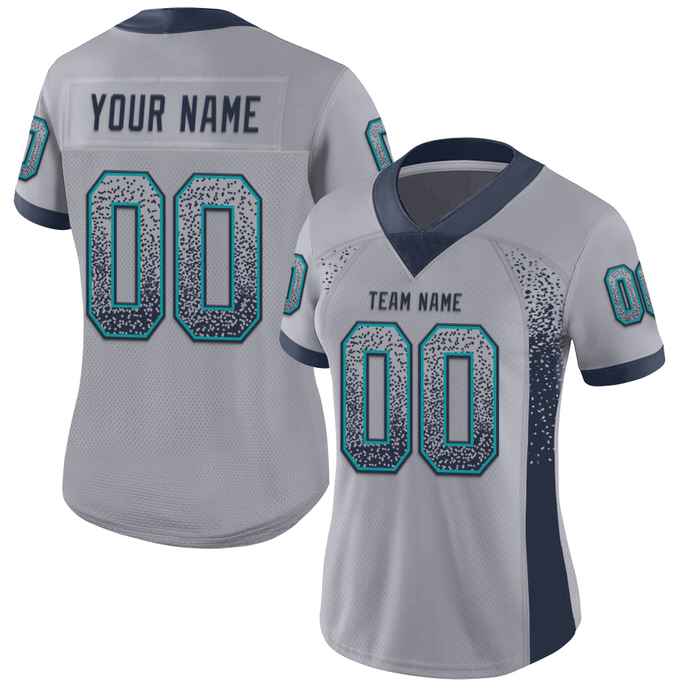 Custom Gray Navy-Teal Drift Fashion Football Jersey