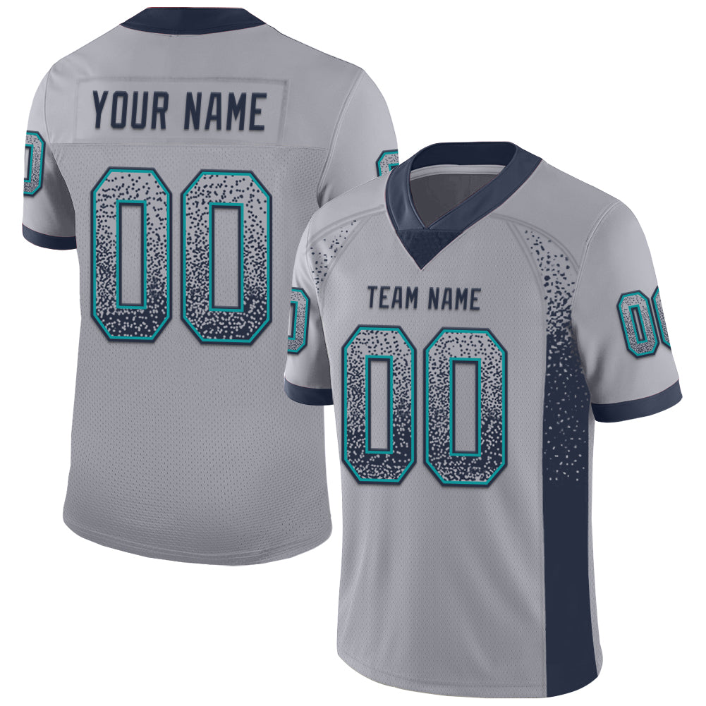 Custom Gray Navy-Teal Drift Fashion Football Jersey