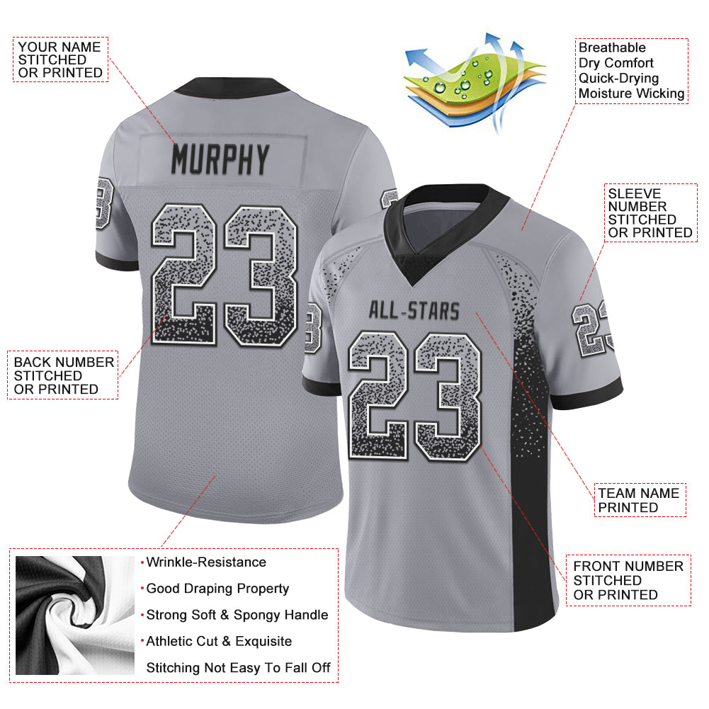 Custom Gray Black-White Drift Fashion Football Jersey