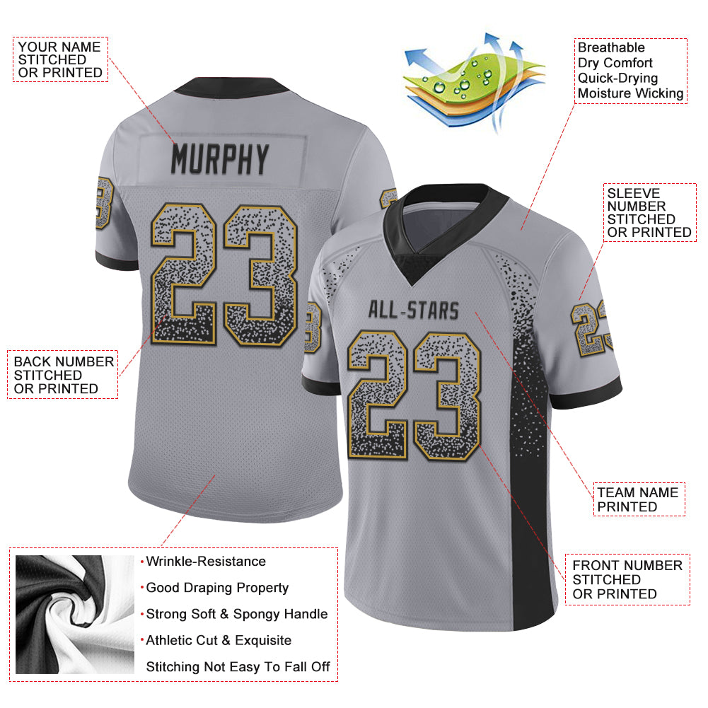 Custom Gray Black-Old Gold Drift Fashion Football Jersey