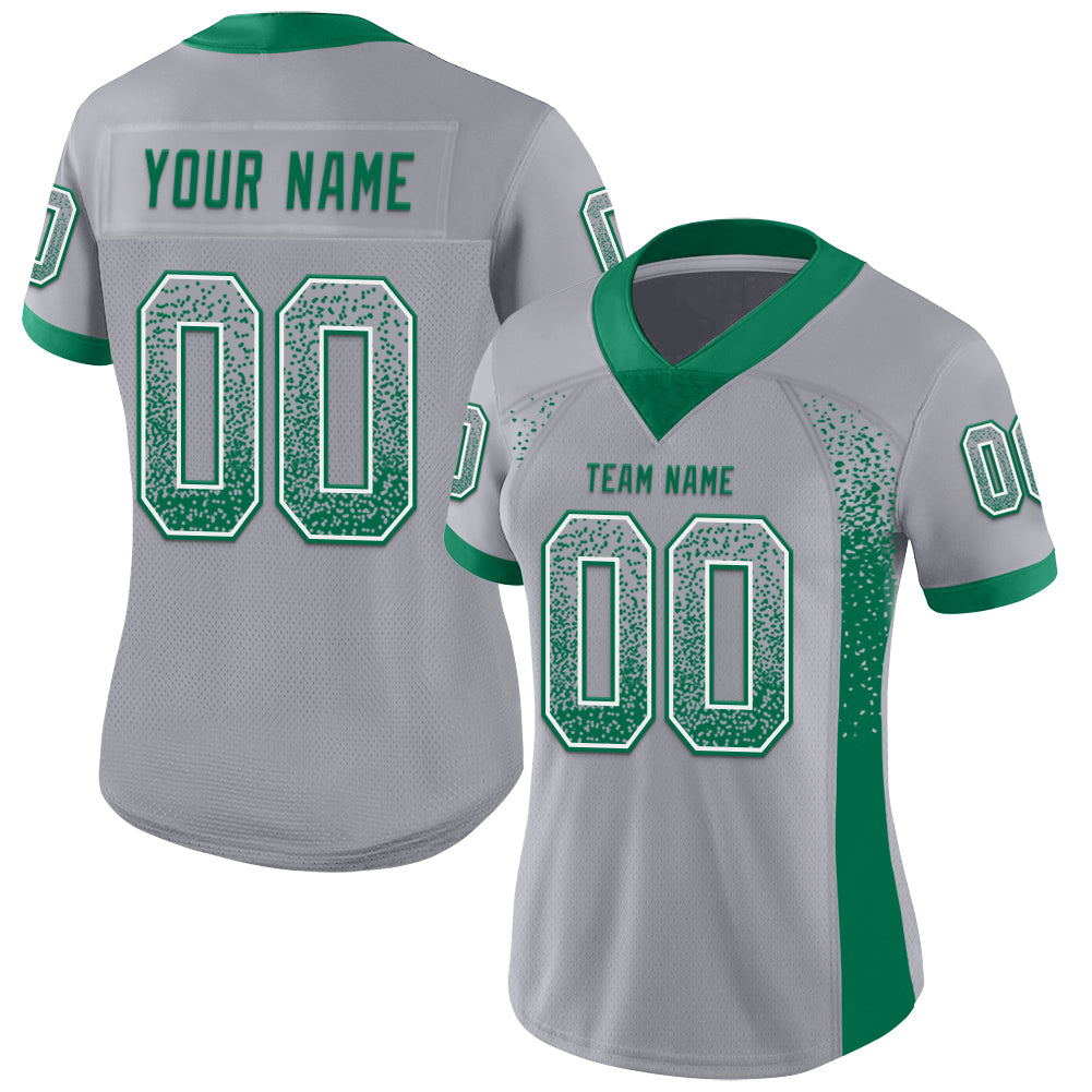 Custom Gray Kelly Green-White Drift Fashion Football Jersey
