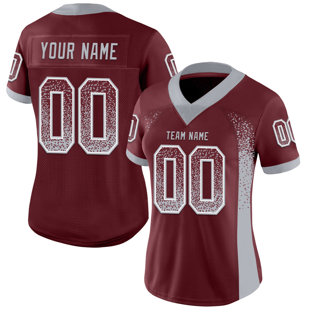 Custom Burgundy Gray-White Drift Fashion Football Jersey
