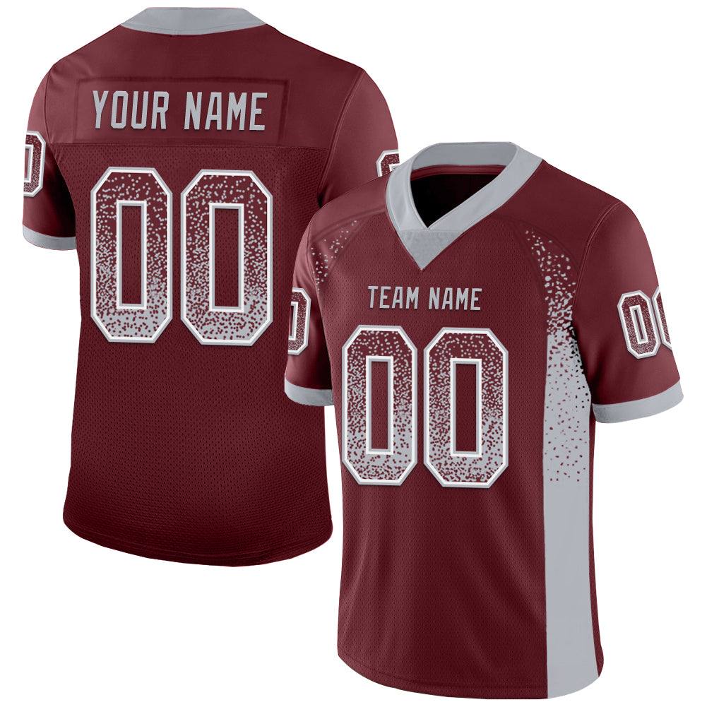 Custom Burgundy Gray-White Drift Fashion Football Jersey