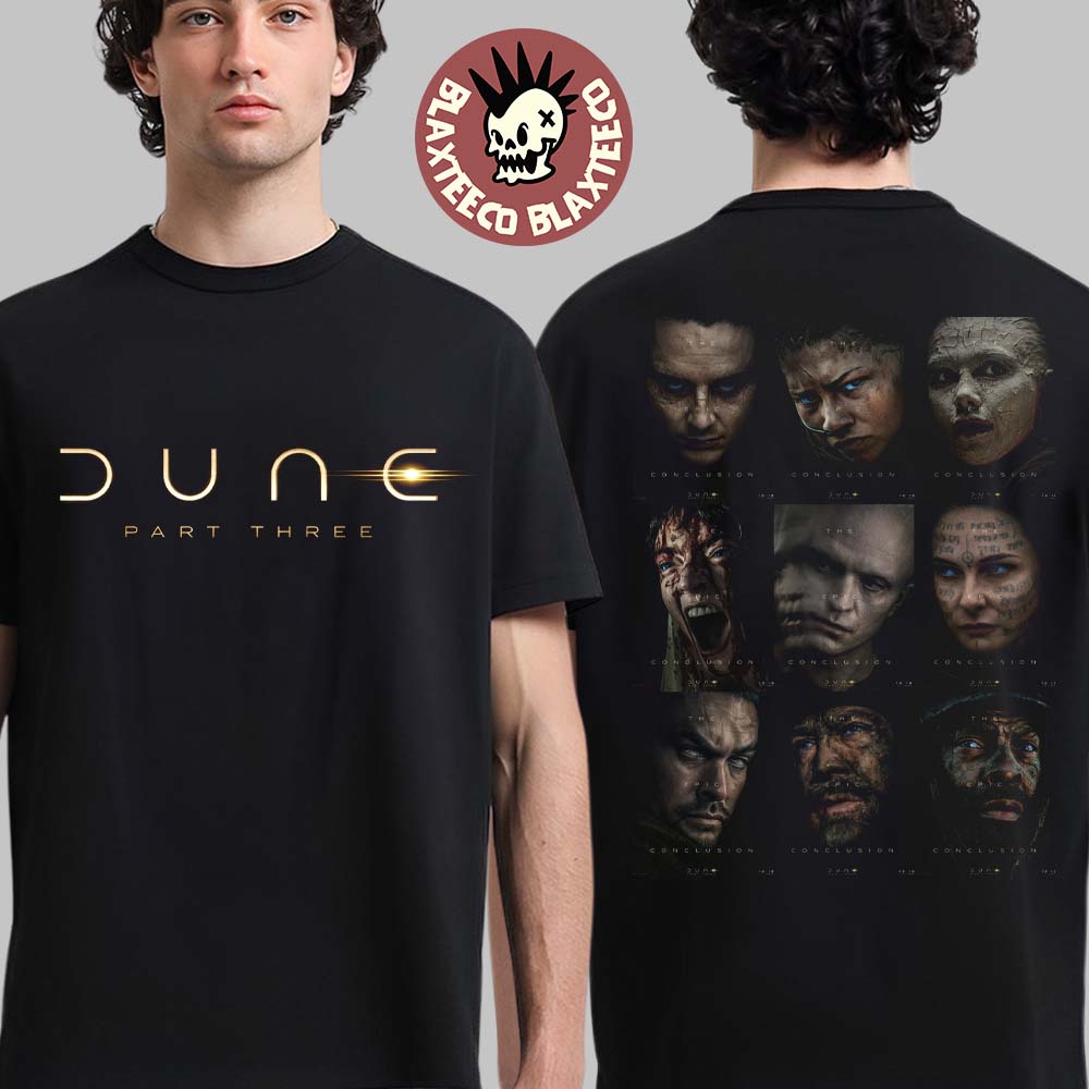 Dune 3 Official Logo With All Character Posters Two Sided T-Shirt