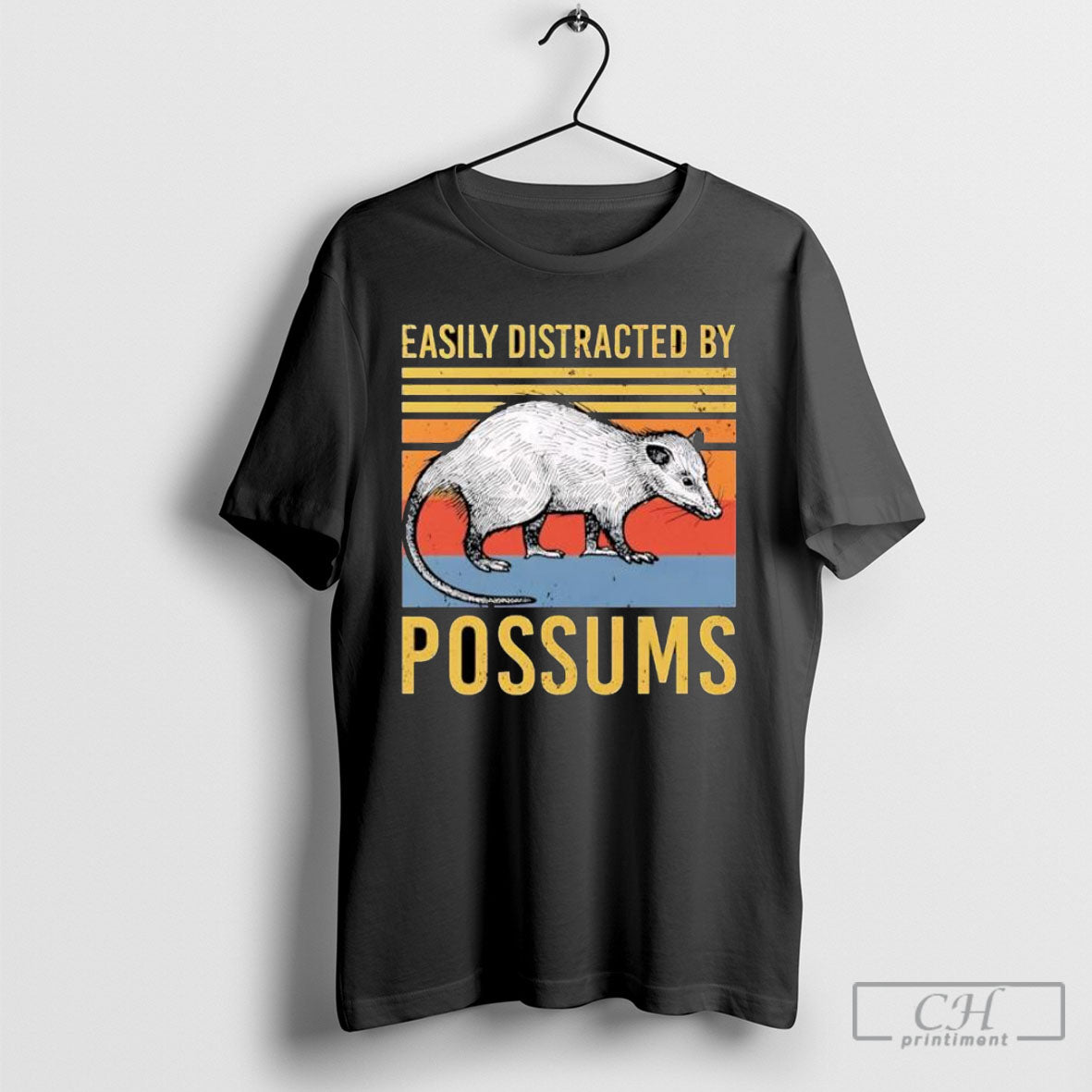 Easily Distracted By Possums Vintage Sunset Animal Posters Black Shirt