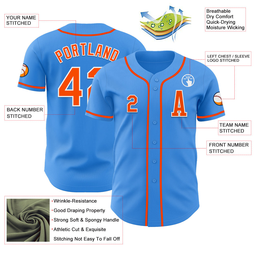 Custom Electric Blue Orange-White Authentic Baseball Jersey