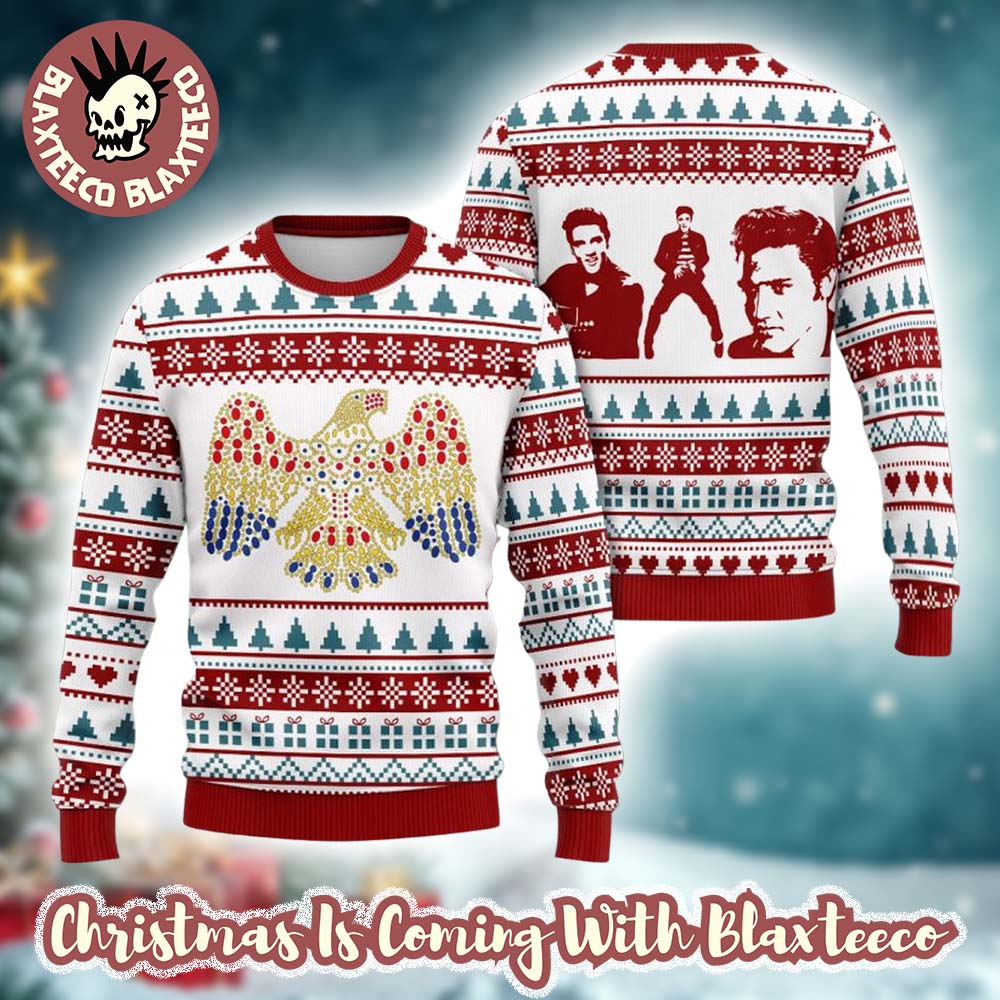Elvis Presley Aloha Eagle Signature With Photos Ugly Christmas Sweater