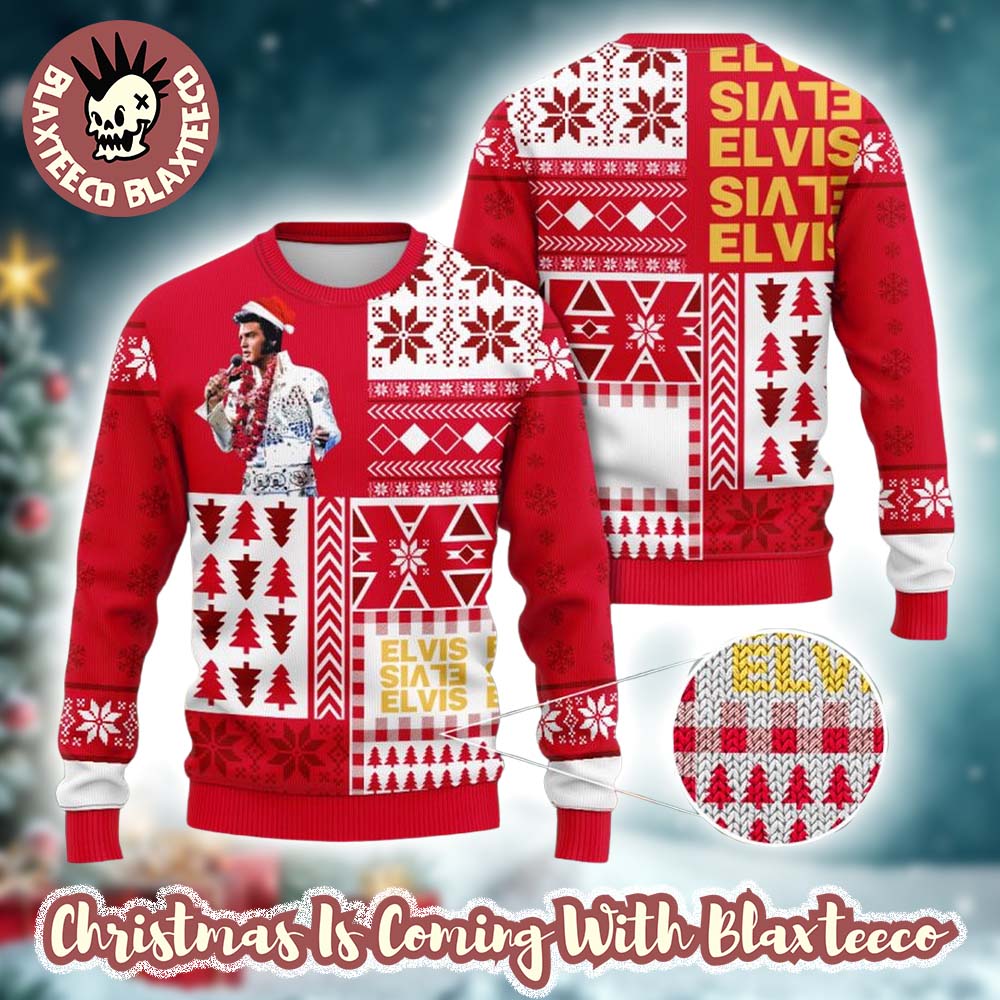 Elvis Presley Rock Roll Retro Style Holiday 2025 Ugly Christmas Sweater