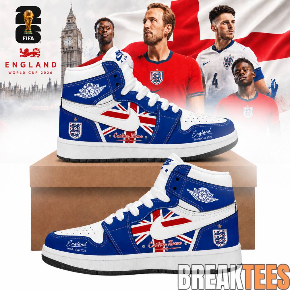 England Football Team x World Cup 2026 Custom Air Jordan 1 Shoes