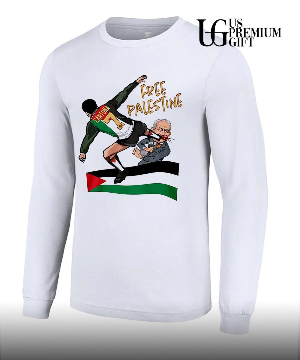 Eric Cantona Free Palestine caricature shirt