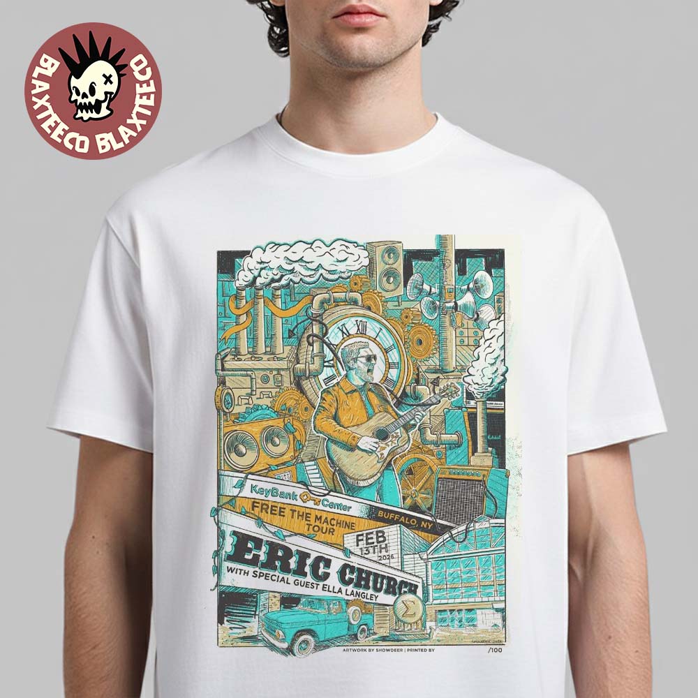 Eric Church Free The Machine Tour 2026 Buffalo New York Venue Poster At KeyBank Center On February 13 2026 T-Shirt