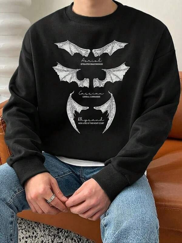 Essentials Sweatshirt, Unisex Men'WB shield Animal Print Drop Shoulder Long Sleeve Crew Neck Sweatshirt, Regular Fit Casual Streetwear Graphic Round Neck Pullover For Spring & Fall, Men'WB shield TNF For Daily Wear