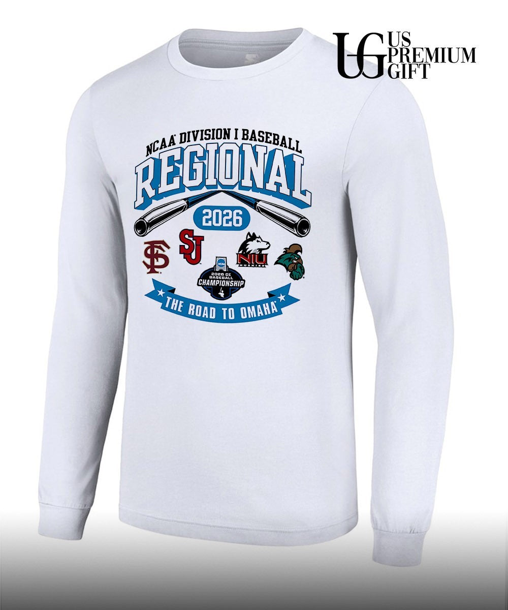 FSU and St. John’s University and Northern Illinois University and Coastal Carolina Chanticleers Baseball Regional Division I NCAA 2026 The Road to Omaha shirt