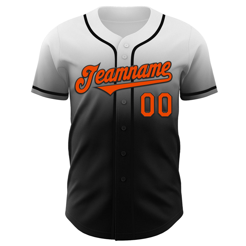 Custom White Orange-Black Authentic Fade Fashion Baseball Jersey