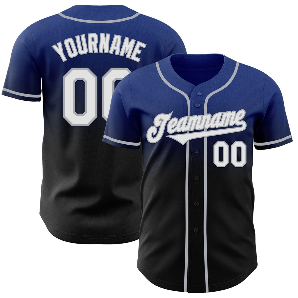Custom Royal Black-Gray Authentic Fade Fashion Baseball Jersey