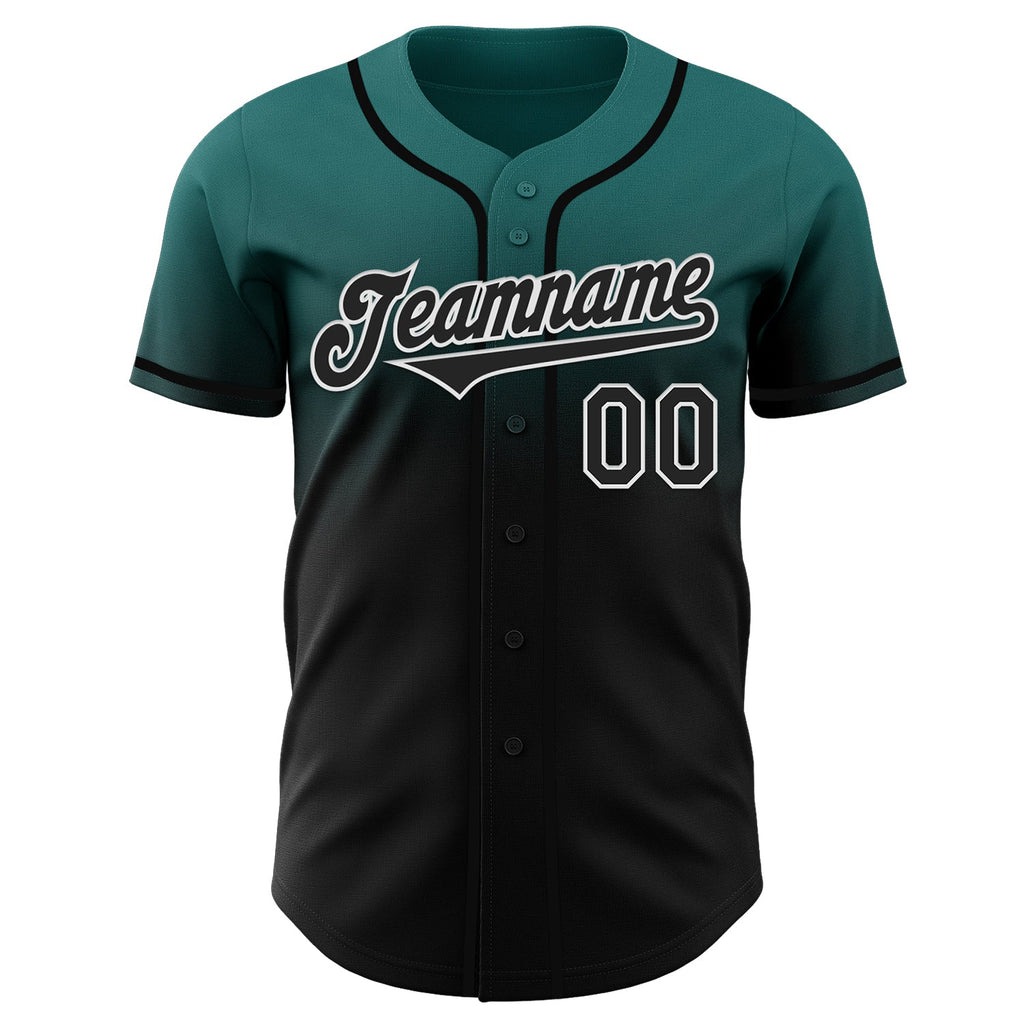 Custom Teal Black-White Authentic Fade Fashion Baseball Jersey