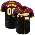 Custom Burgundy Black-Gold Authentic Fade Fashion Baseball Jersey