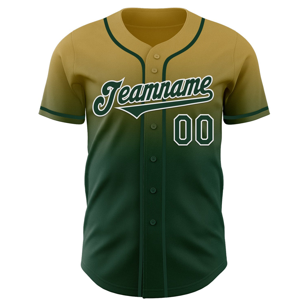 Custom Old Gold Green-White Authentic Fade Fashion Baseball Jersey