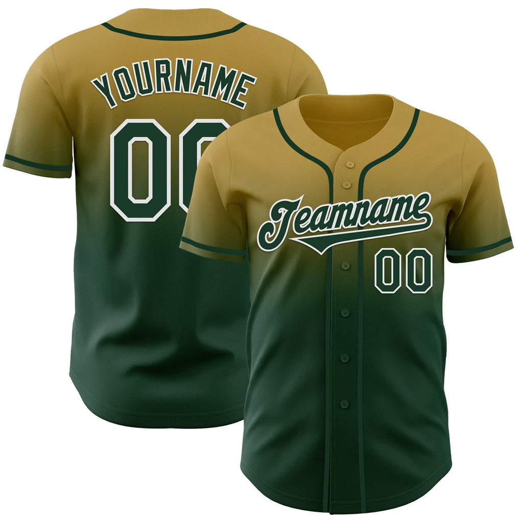 Custom Old Gold Green-White Authentic Fade Fashion Baseball Jersey