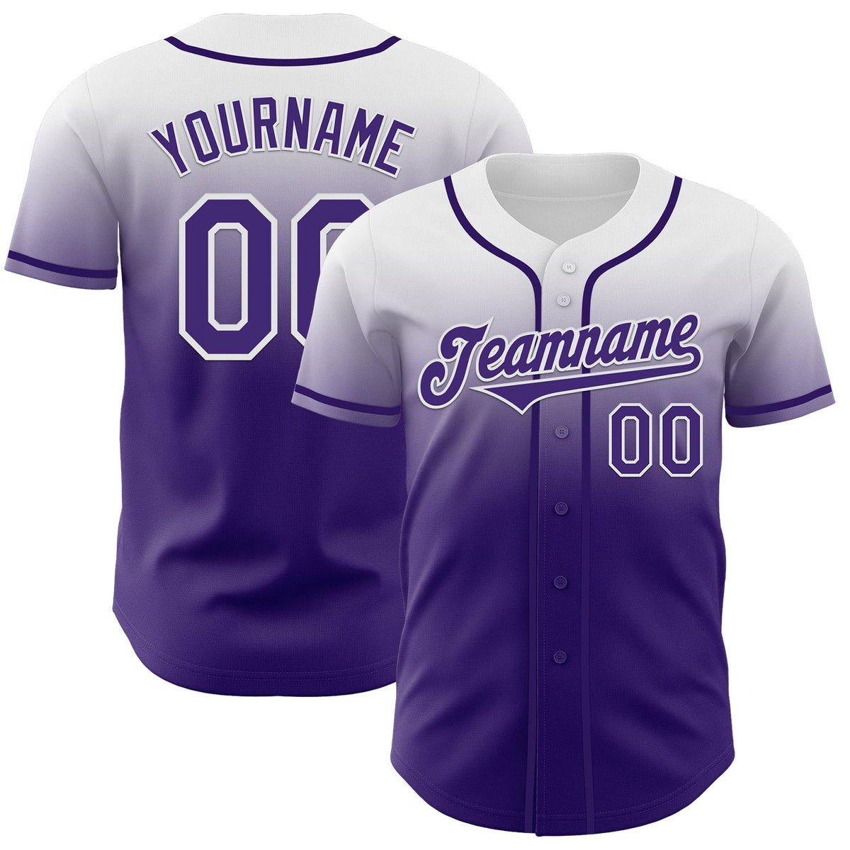 Custom White Purple Authentic Fade Fashion Baseball Jersey
