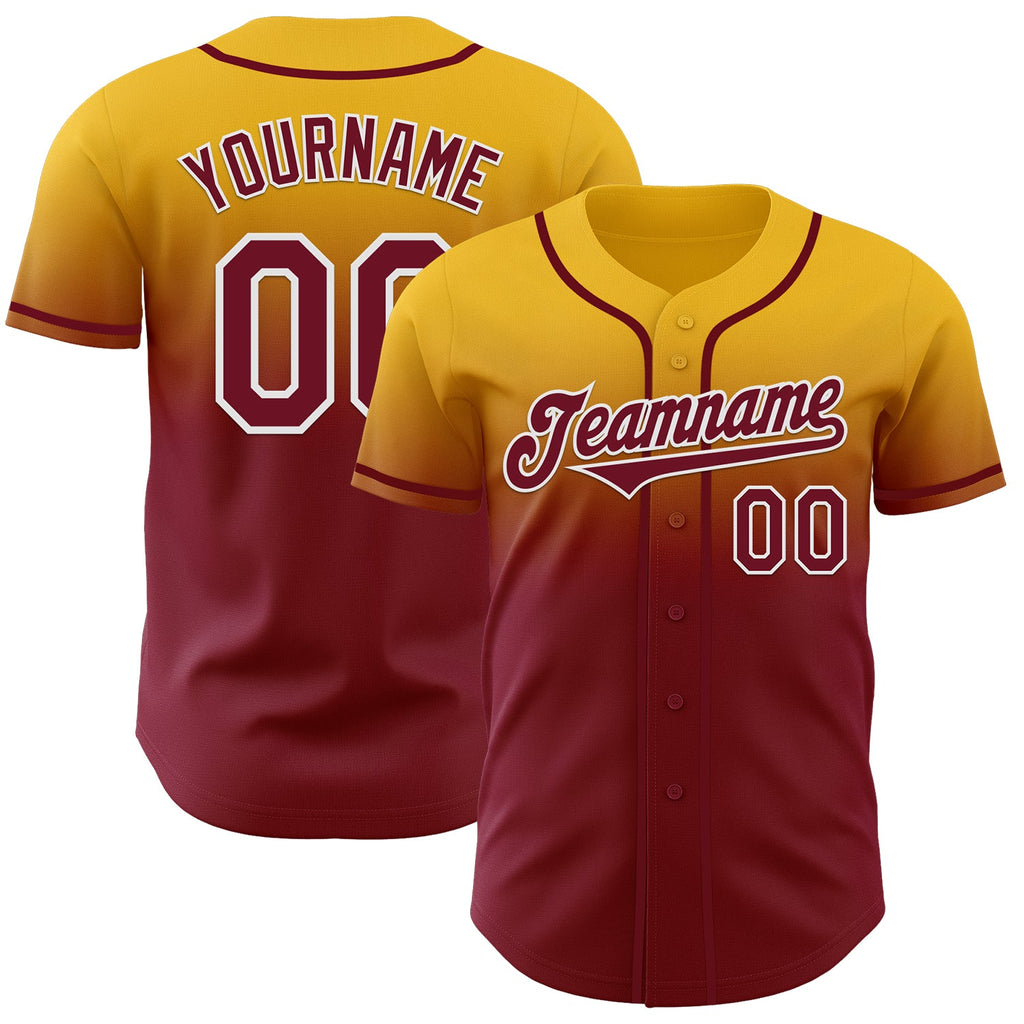 Custom Gold Crimson-White Authentic Fade Fashion Baseball Jersey