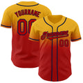 Custom Gold Red-Navy Authentic Fade Fashion Baseball Jersey