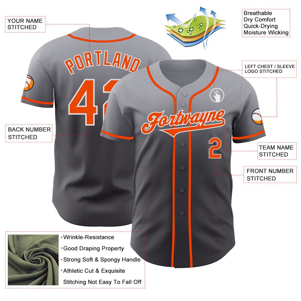 Custom Gray Orange Steel Gray-White Authentic Fade Fashion Baseball Jersey