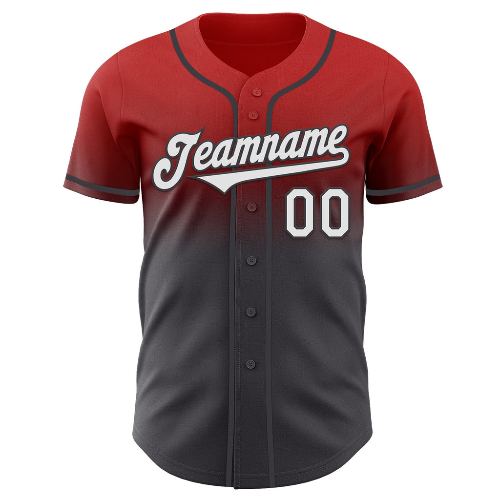 Custom Red White-Steel Gray Authentic Fade Fashion Baseball Jersey