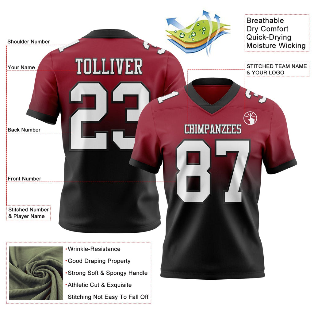 Custom Cardinal White-Black Authentic Fade Fashion Football Jersey