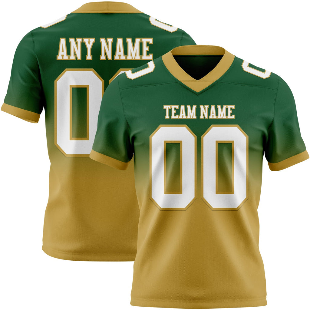 Custom Green White-Old Gold Authentic Fade Fashion Football Jersey