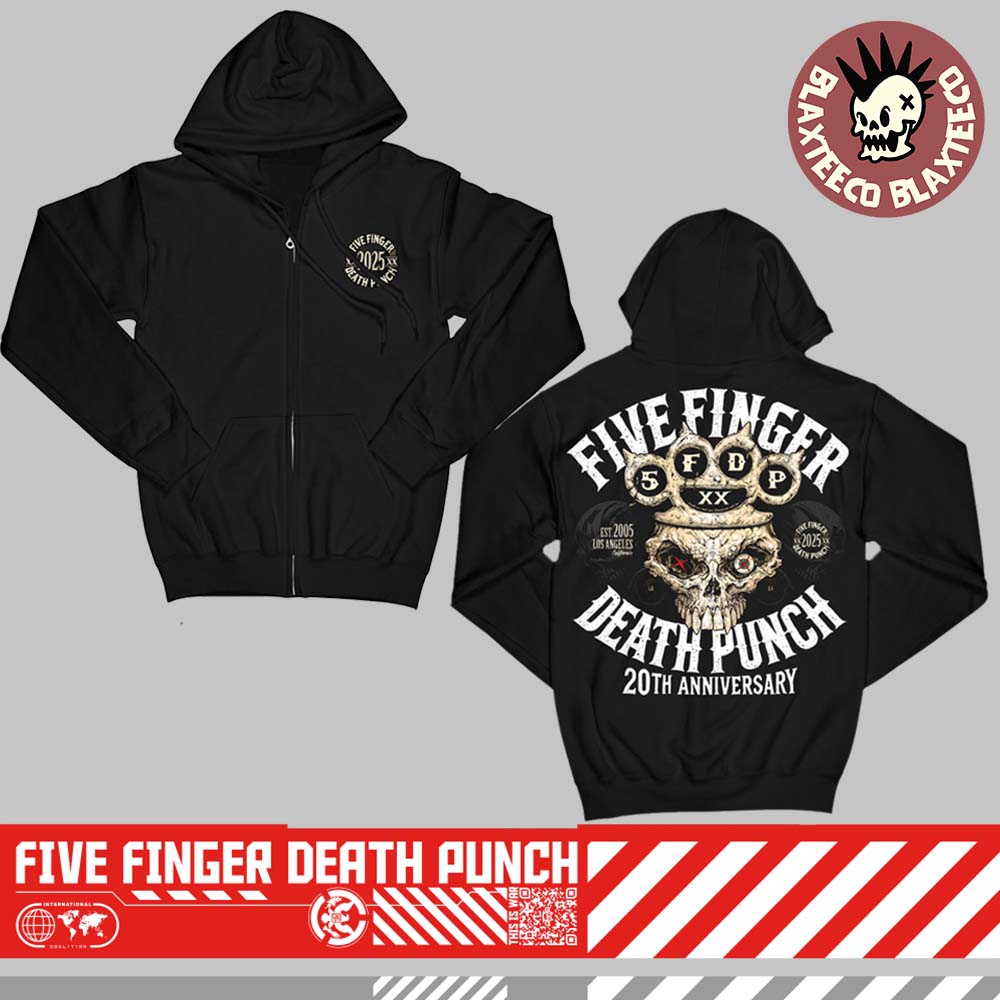 Five Finger Death Punch 20th Anniversary Merch Knucklehead Zip Hoodie