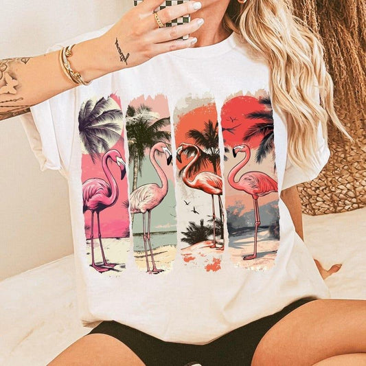 Flamingo Vintage Pink Summer Shirt, Funny Summer Preppy Girly Tee, Flamingo Pink Summer Beach Shirt, Gift For Her