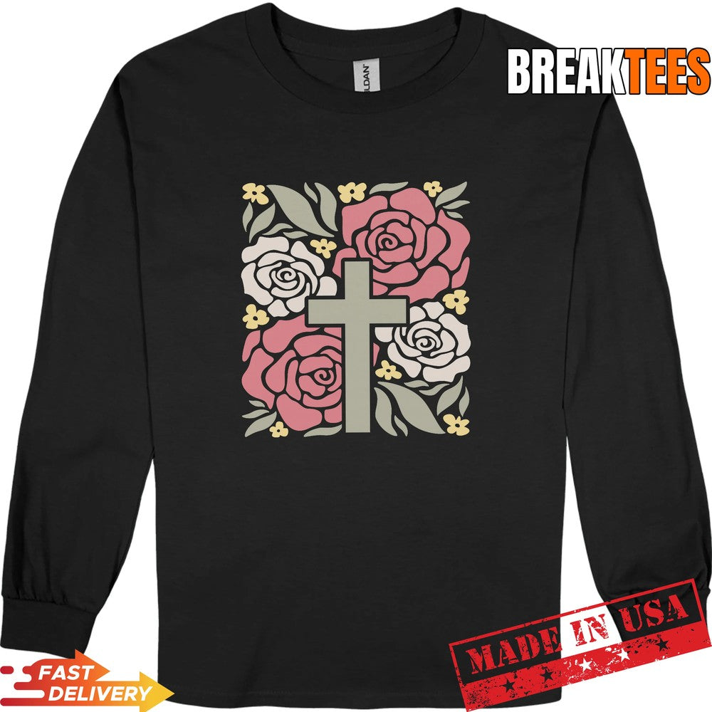 Floral Christian Cross Vintage Boho Flower Shirt