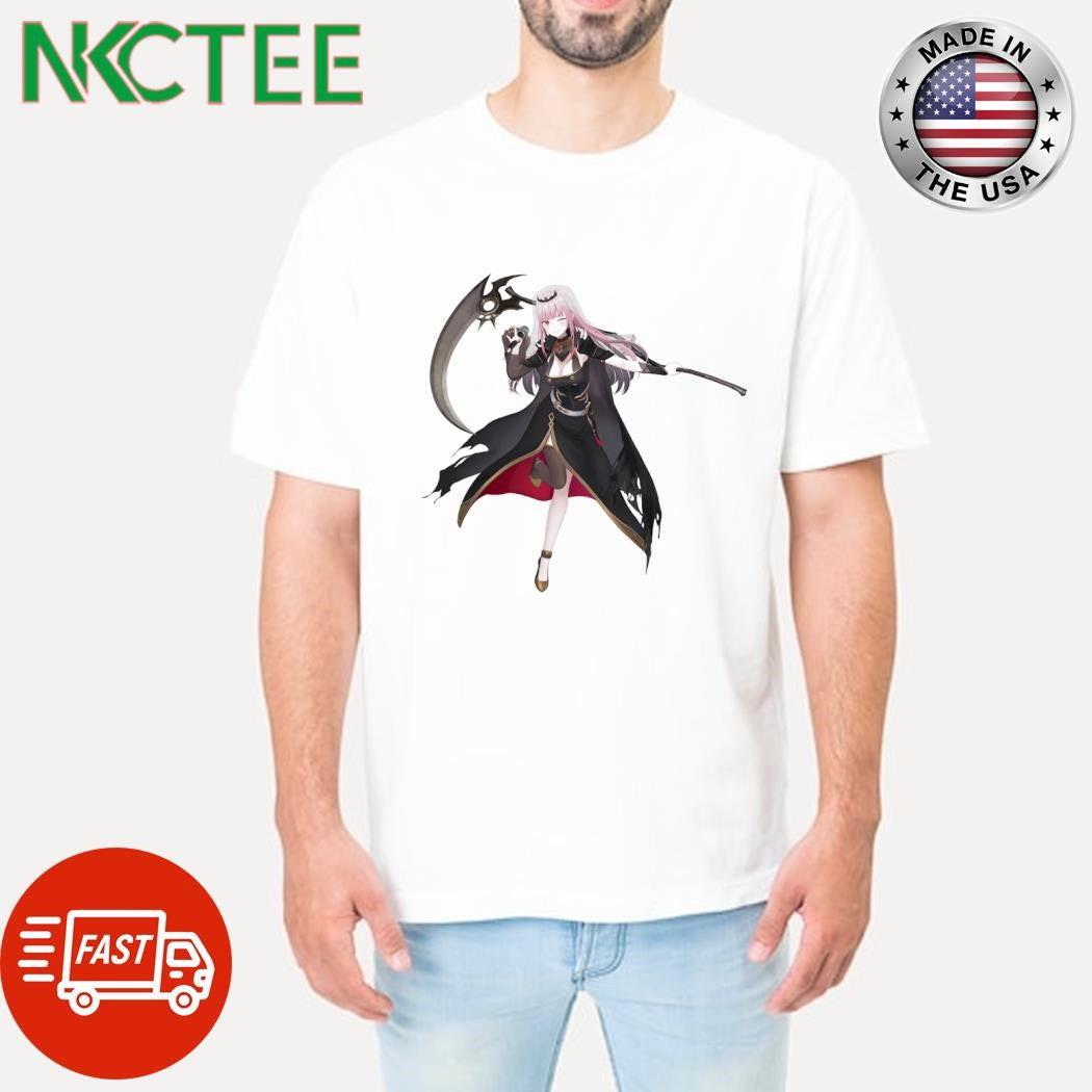 Funny Mori Calliope and scythe of death and micro shirt