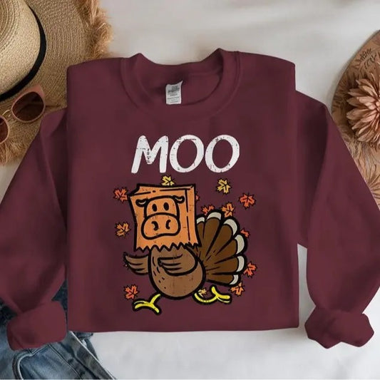 Funny Thanksgiving Shirt, Moo Turkey Sweatshirt, Fake Cow Moo Shirt, Fake Cow Tee, Thankful Farmer Tee, Farmer Gift, Thanksgiving Gift Unisex Sweatshirt