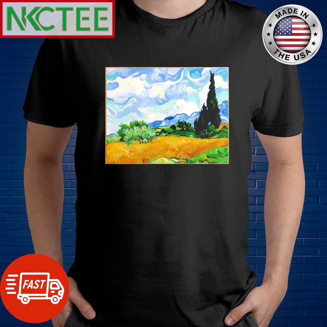Funny Vincent Van Gogh wheat field cypresses Oil on canvas shirt