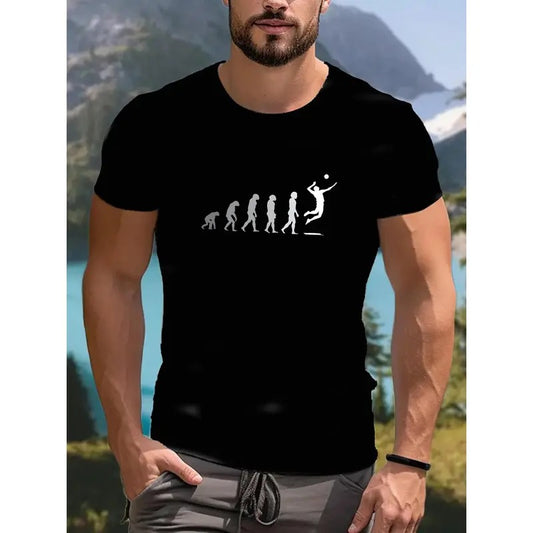 Funny Volleyball Design Ball Sports Athletes Shirt - Men's Round Crew Neck Short Sleeve Tee - Casual Comfy Lightweight Top for Summer - Geometric Pattern - Polyester Fabric Outdoor Wear - Daily and Casual Wear - Cotton Fabric Made in USA
