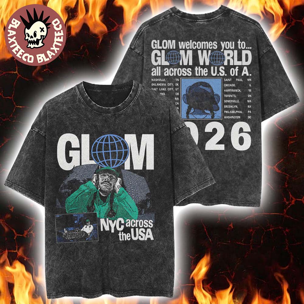 GLOM NYC Across The USA North America Tour 2026 Merch Headlining With Dates Vintage Washed Tee